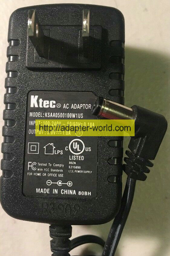 *100% Brand NEW* KTEC KSAA0500100W1US 5.0V 1.0A Works Tested Ac Adaptor Free shipping!